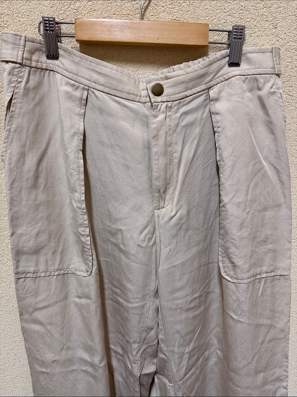 Banana Republic Cream Tencel Lyocell Wide-Leg Pants Pleated Front #005 - Picture 3 of 13